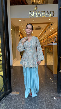 Designer Handworked Indo-Western Shirt & Crepe Bottom Set – Beads, Pearls & Sequin Work (delivery with 15-20 days)