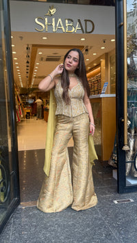 Premium Banarasi Shimmer Indo-Western Set with Mirror, Dabka & Pearl Work