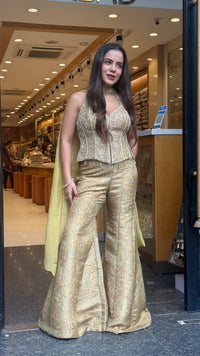 Premium Banarasi Shimmer Indo-Western Set with Mirror, Dabka & Pearl Work