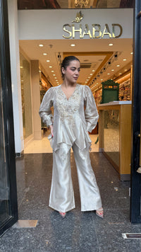 Elegant Indo-Western 3-Piece Set with Handwork Neckline | Designer Party Wear