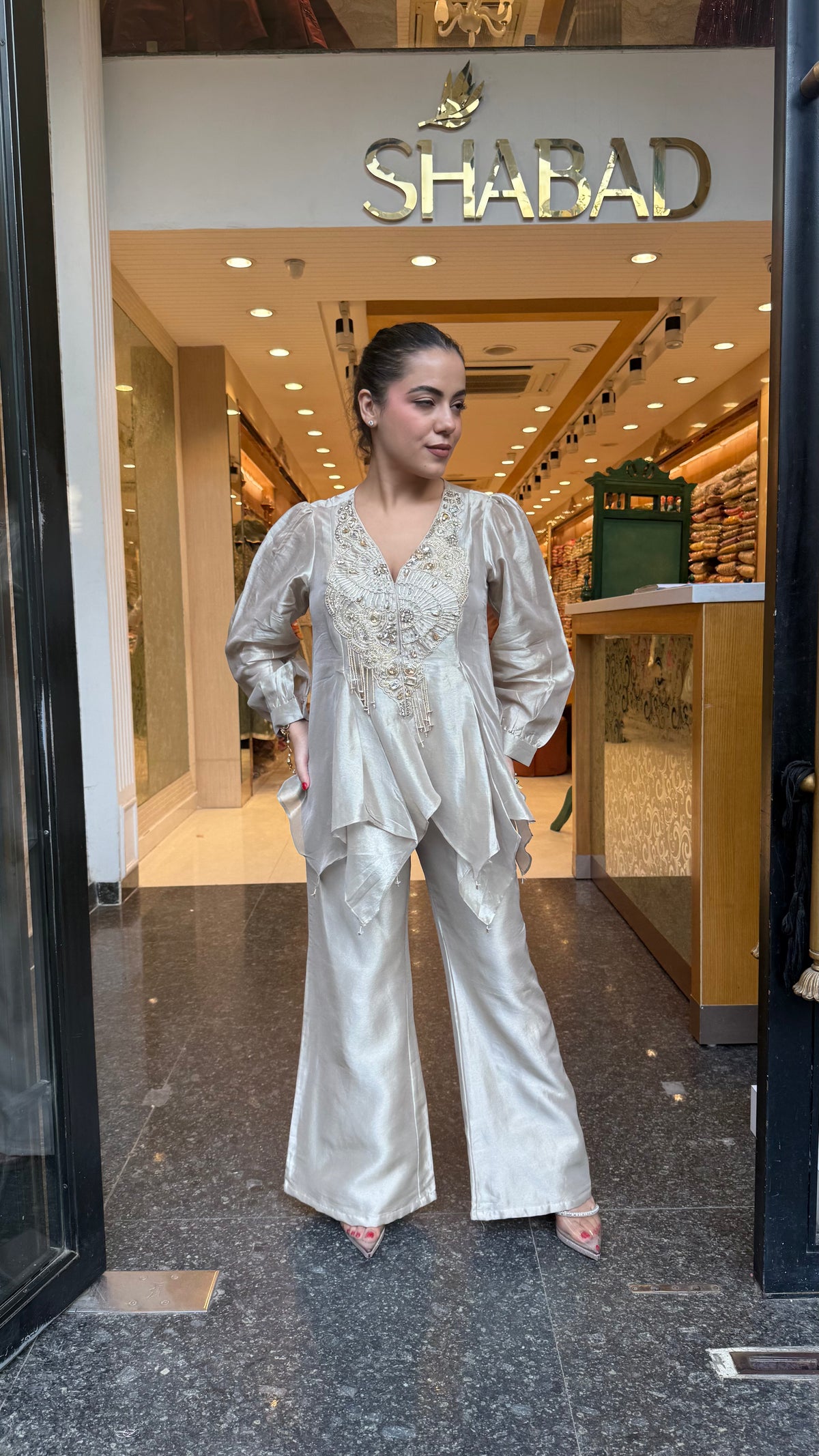 Elegant Indo-Western 3-Piece Set with Handwork Neckline | Designer Party Wear
