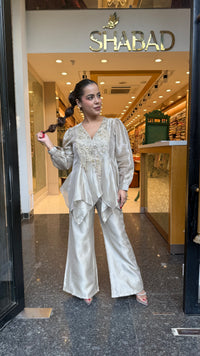 Elegant Indo-Western 3-Piece Set with Handwork Neckline | Designer Party Wear
