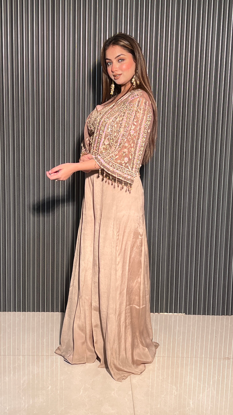 Elegant 3-Piece Set with Blouse, Palazzo & Shrug – Cut Dana Embellishment