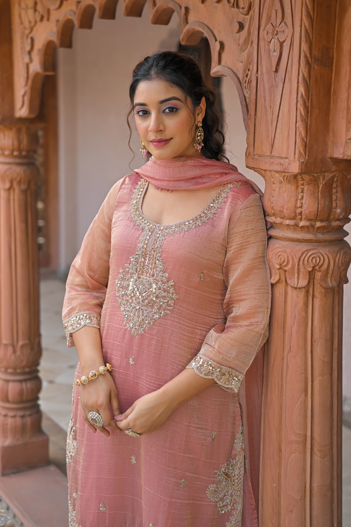 Maheshwari Cotton Suit with Shimmer Tissue, Dori, Sequin & Cutdana Work | Budget-Friendly Suit | Up to Size 44