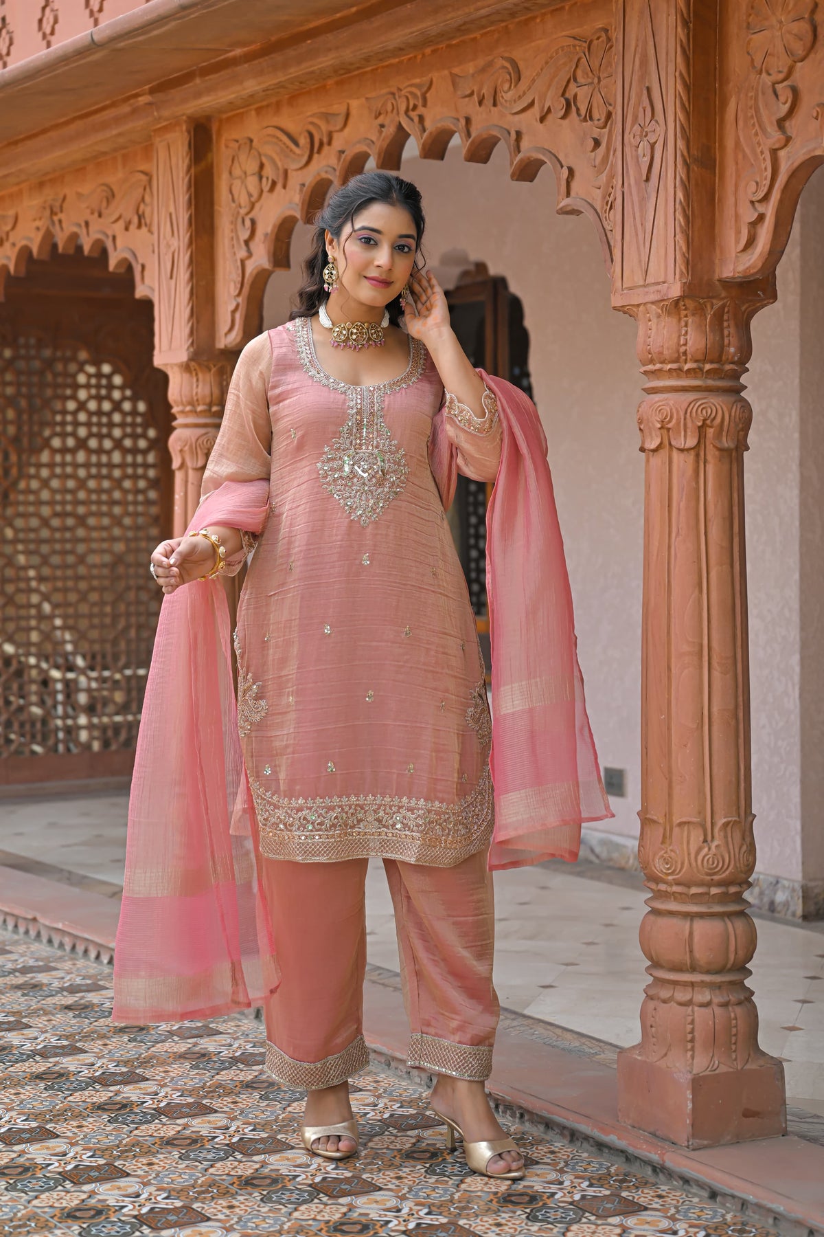 Maheshwari Cotton Suit with Shimmer Tissue, Dori, Sequin & Cutdana Work | Budget-Friendly Suit | Up to Size 44