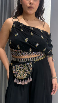 Indo-Western Kashmiri Embroidered Set with Purse & Choker Dupatta