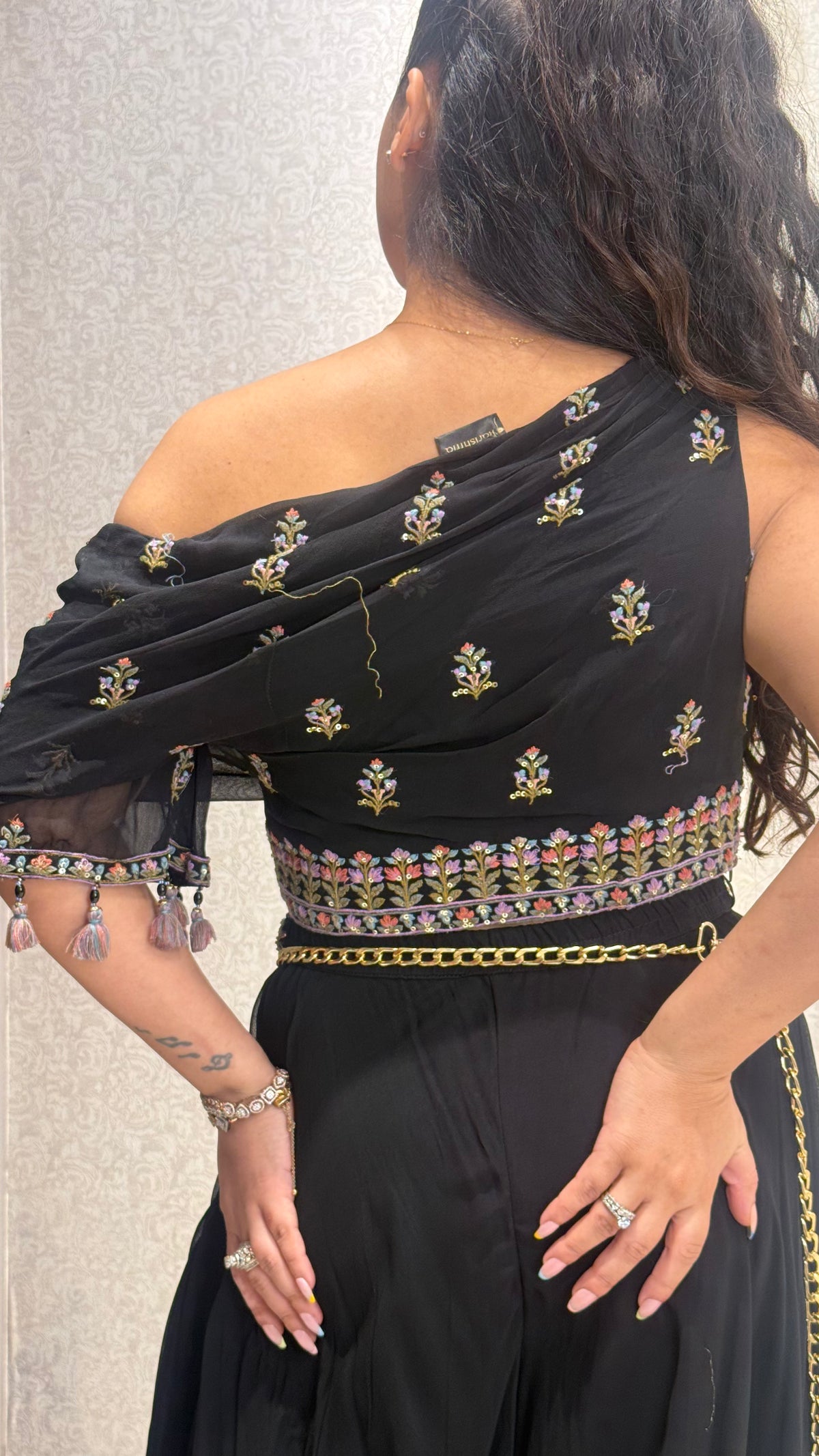 Indo-Western Kashmiri Embroidered Set with Purse & Choker Dupatta