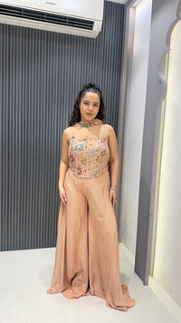 Indo-Western Printed Corset Set with Mirror, Sequin & Badla Work