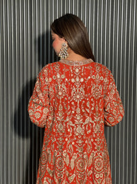 Machine Embroidery Work Blouse with Long Jacket & Plazo – Elegant Festive Set