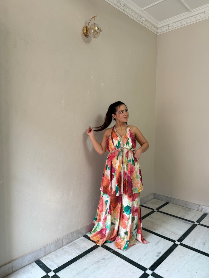 Indowestern Crepe Digital Print Set with Mirror Work