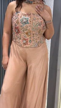 Indo-Western Printed Corset Set with Mirror, Sequin & Badla Work