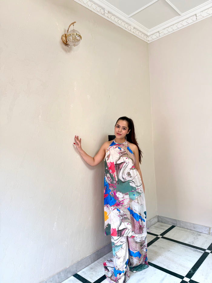 Digital Print Crepe Indowestern Set