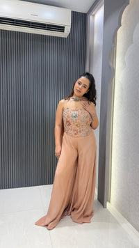Indo-Western Printed Corset Set with Mirror, Sequin & Badla Work