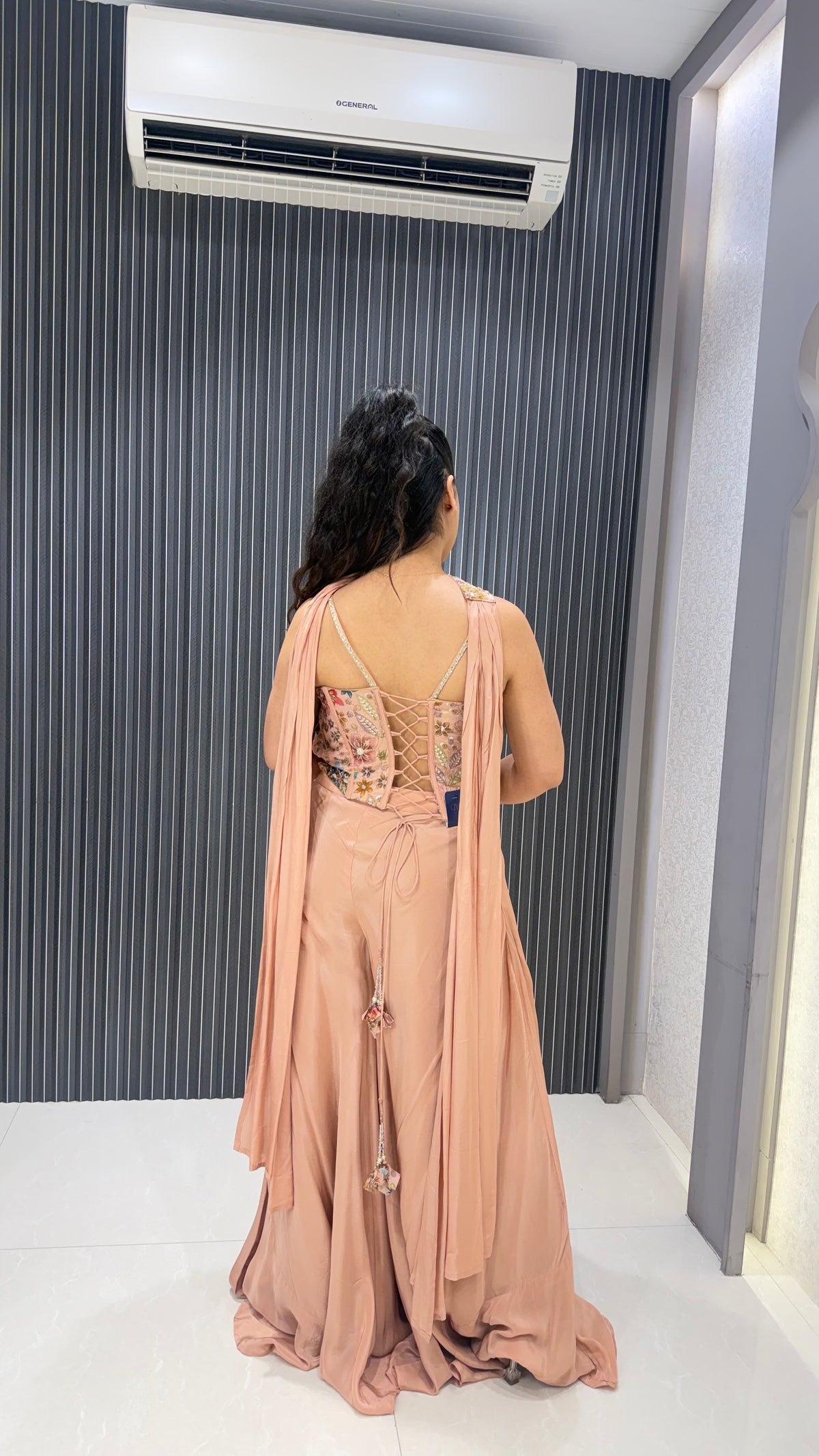 Indo-Western Printed Corset Set with Mirror, Sequin & Badla Work