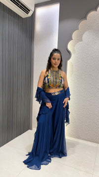Indo-Western Set with Thread Embroidery, Cutdana, Pearls & Swarovski Work with Ruffle Dupatta