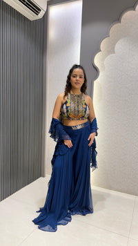 Indo-Western Set with Thread Embroidery, Cutdana, Pearls & Swarovski Work with Ruffle Dupatta