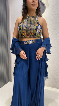 Indo-Western Set with Thread Embroidery, Cutdana, Pearls & Swarovski Work with Ruffle Dupatta