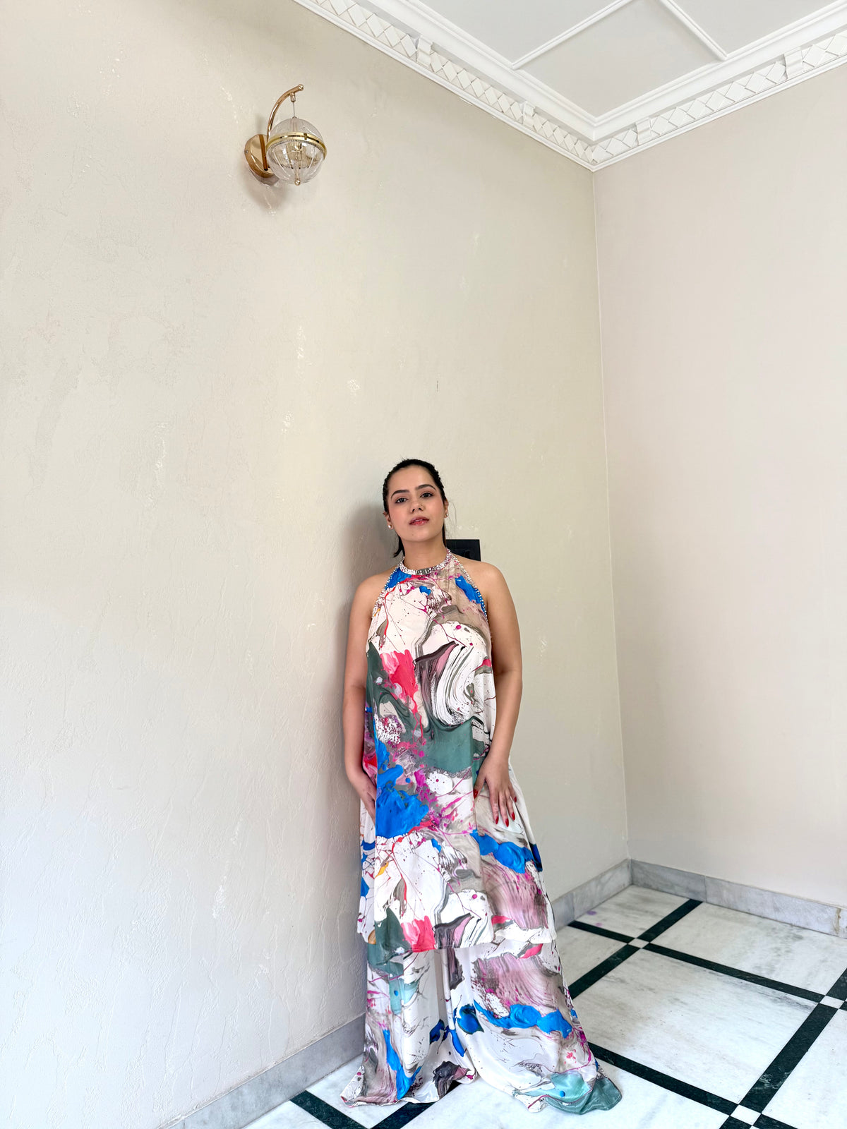 Digital Print Crepe Indowestern Set