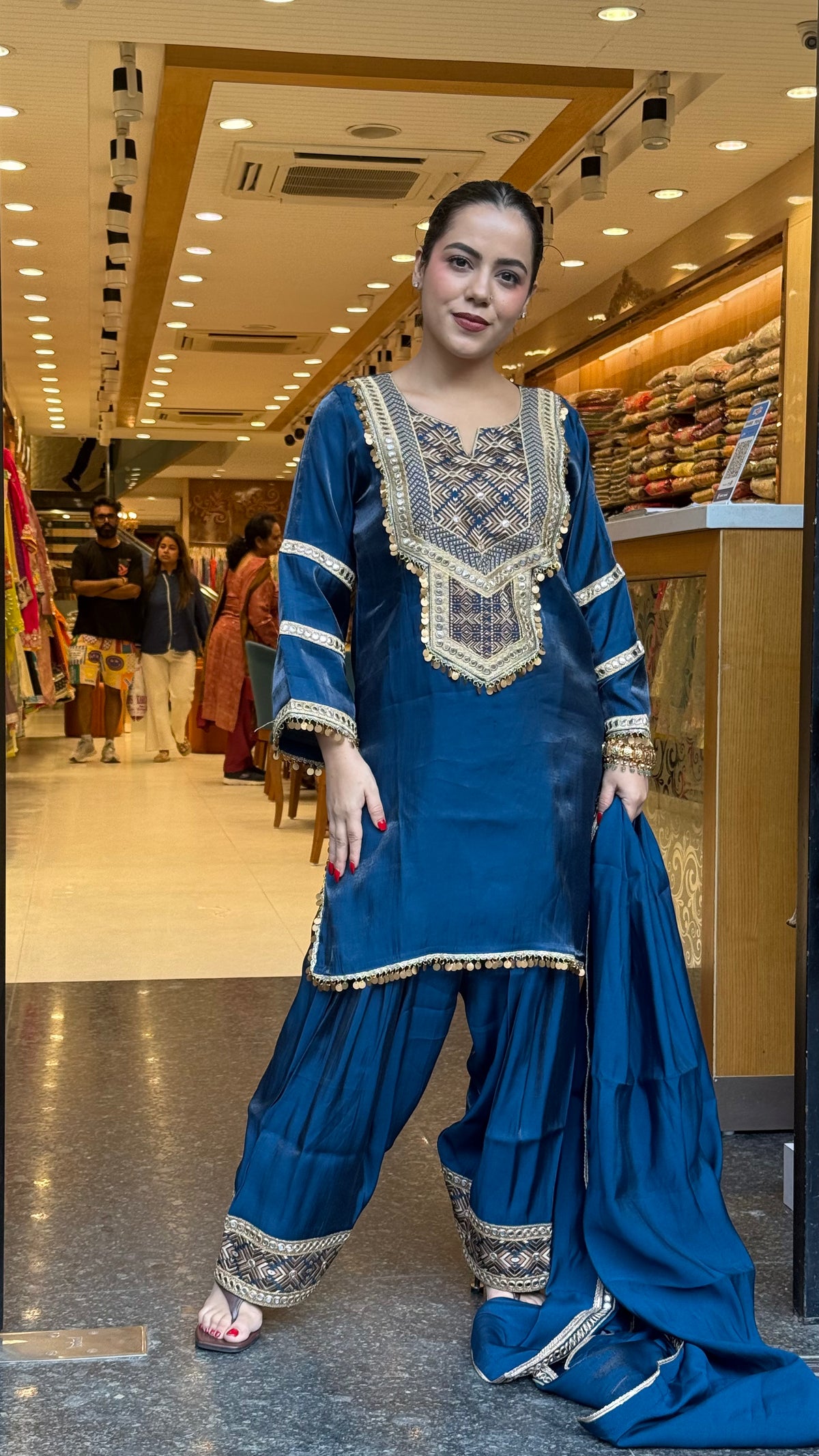 Budget-Friendly Shimmer Tissue Fabric with Elegant Thread Embroidery Work
