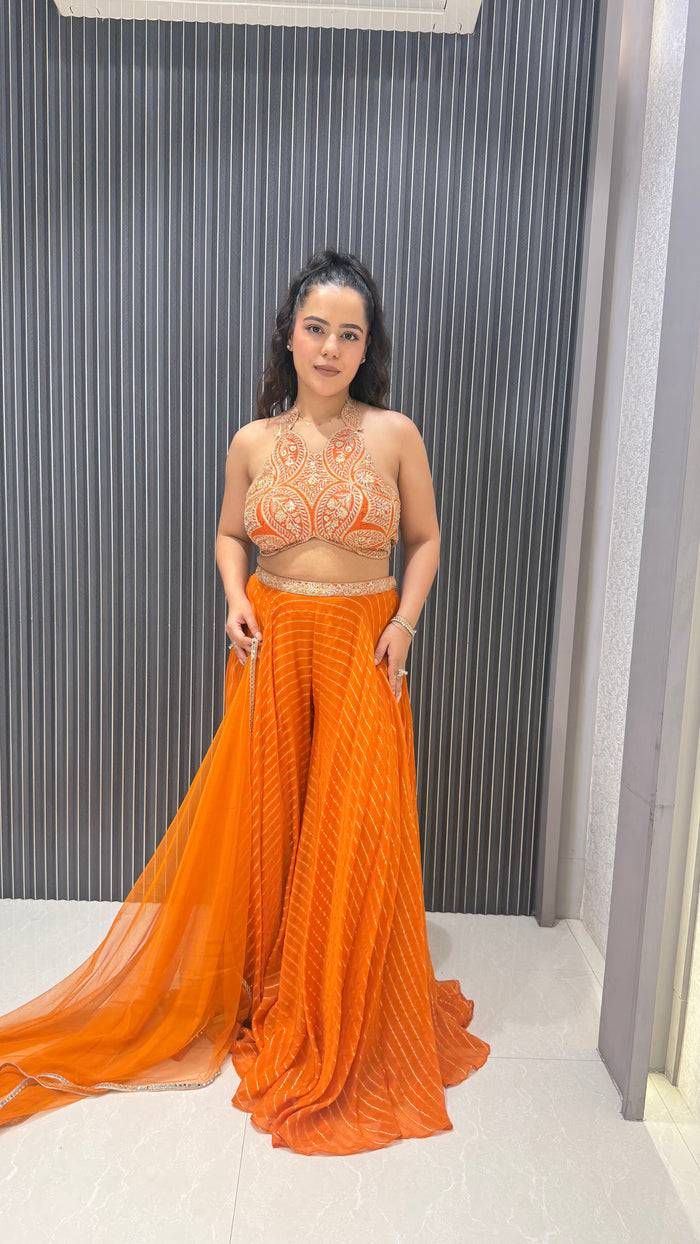 Indo-Western Set with Neem Zari Work Blouse & Banarasi Weave Bottoms