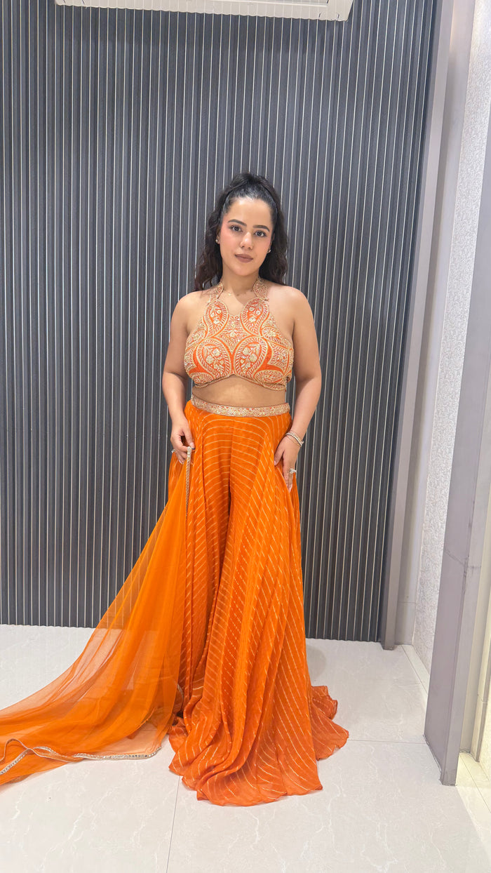 Indo-Western Set with Neem Zari Work Blouse & Banarasi Weave Bottoms