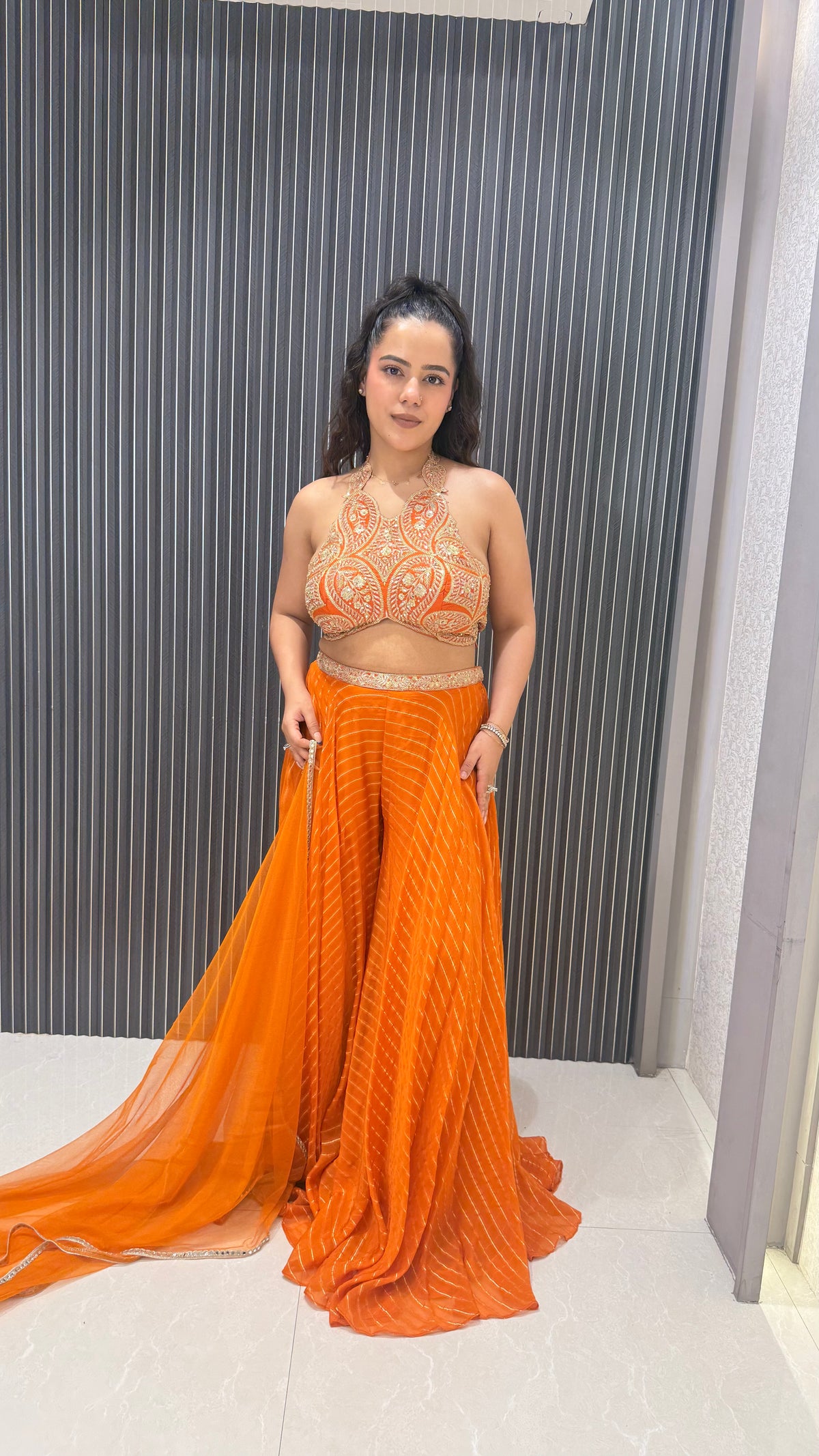 Indo-Western Set with Neem Zari Work Blouse & Banarasi Weave Bottoms