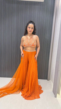Indo-Western Set with Neem Zari Work Blouse & Banarasi Weave Bottoms