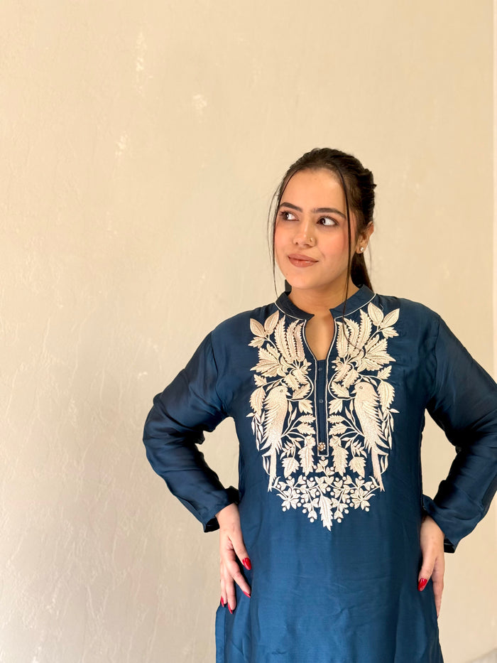 Parsi Thread Embroidery Co-Ord Set in Satin Silk