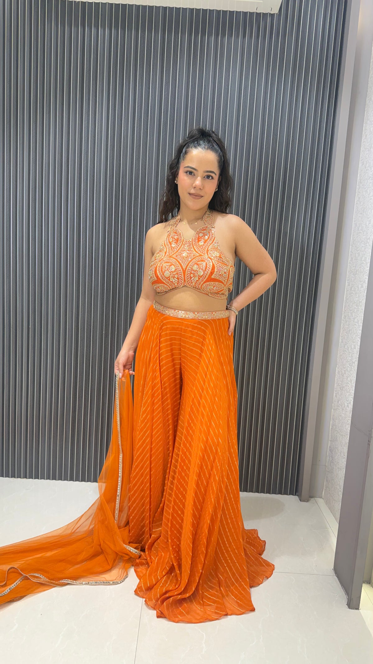 Indo-Western Set with Neem Zari Work Blouse & Banarasi Weave Bottoms