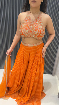 Indo-Western Set with Neem Zari Work Blouse & Banarasi Weave Bottoms