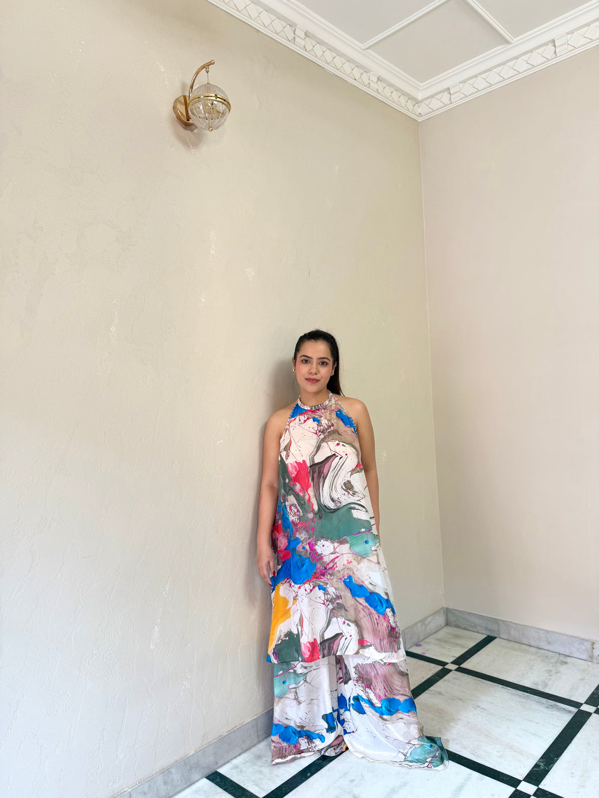 Digital Print Crepe Indowestern Set