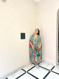 Digital Print Satin Silk Indowestern with Tulip Pants