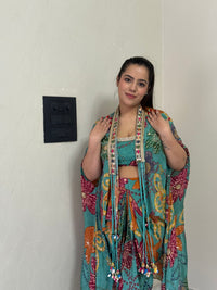 Digital Print Satin Silk Indowestern with Tulip Pants