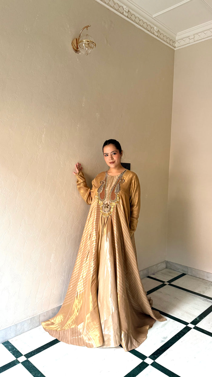 Tissue Silk Suit with Gold-Copper Dabka Work