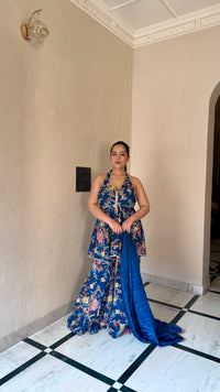 Printed Suit with Dori work|Mirror & Swarovski Work detailing