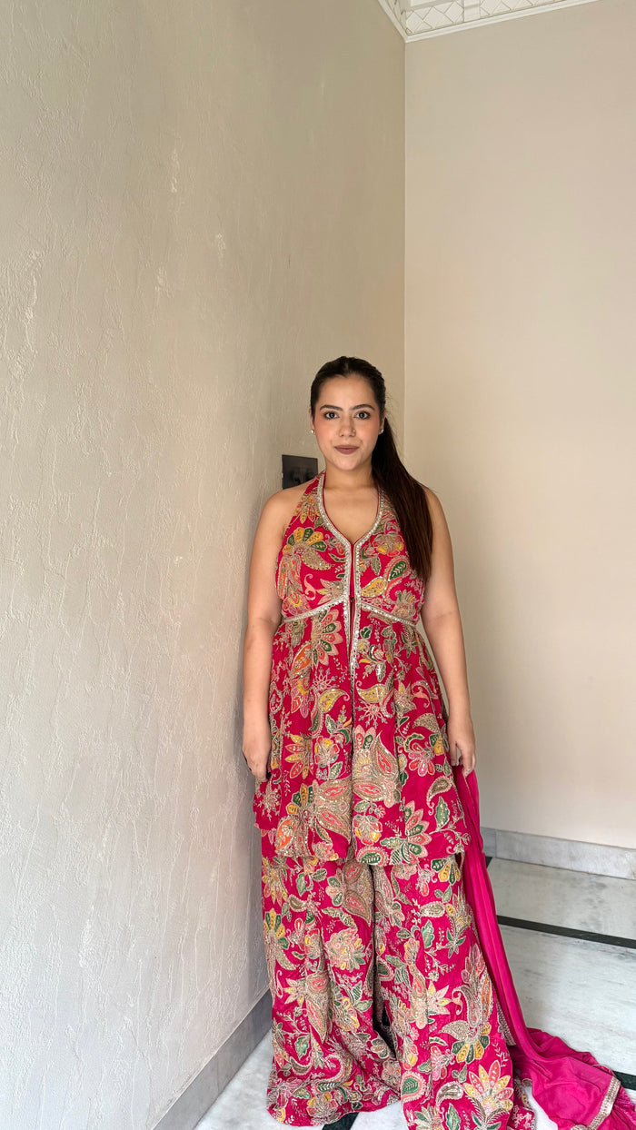 Printed Suit  with badla sequin and mirror work detailing