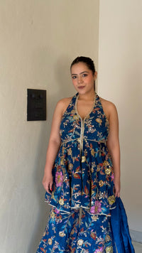 Printed Suit with Dori work|Mirror & Swarovski Work detailing