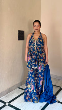 Printed Suit with Dori work|Mirror & Swarovski Work detailing