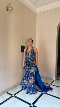 Printed Suit with Dori work|Mirror & Swarovski Work detailing