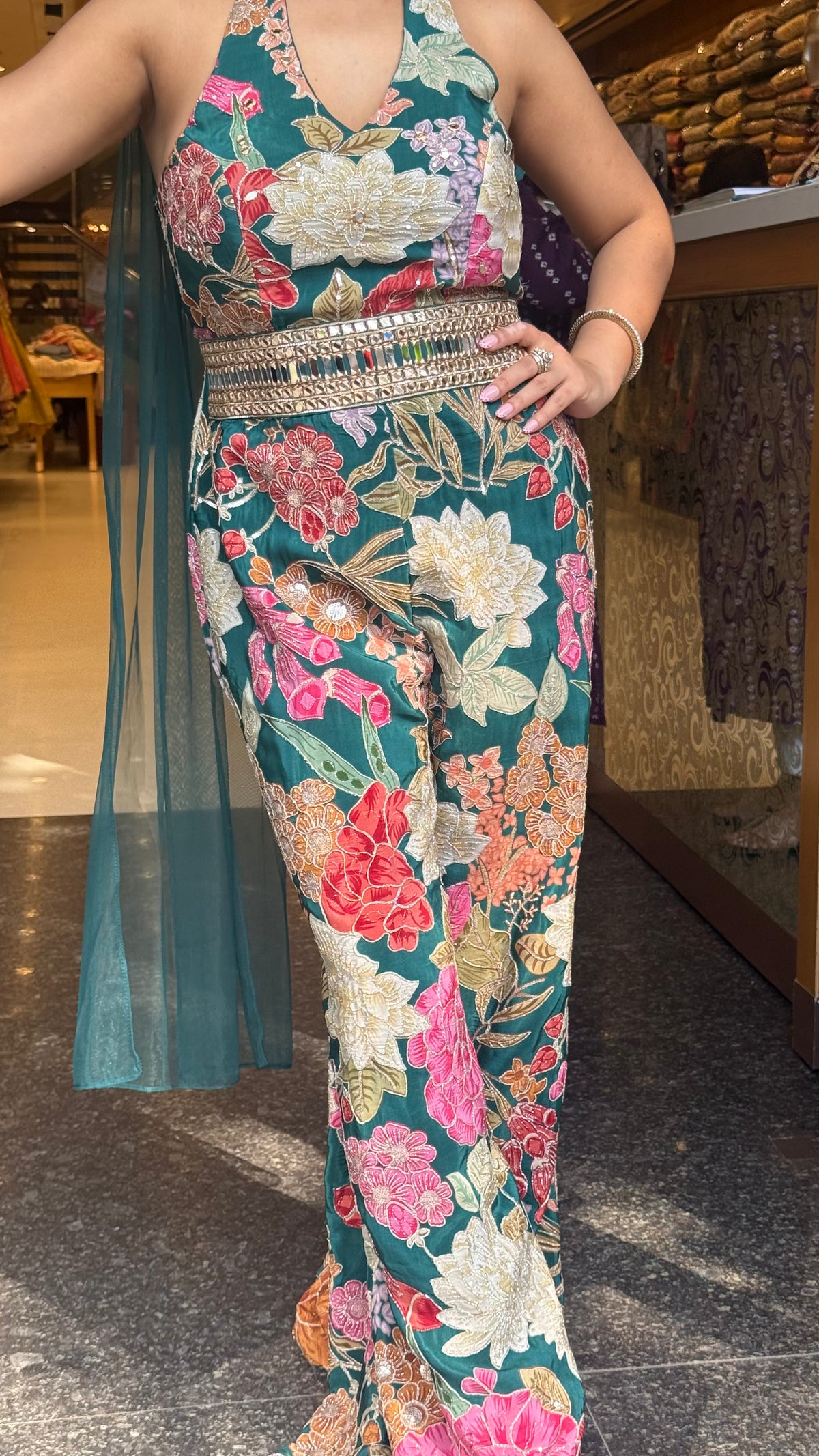 Digital Print Badla Work Jumpsuit