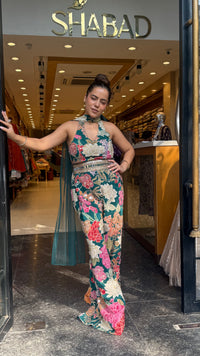 Digital Print Badla Work Jumpsuit