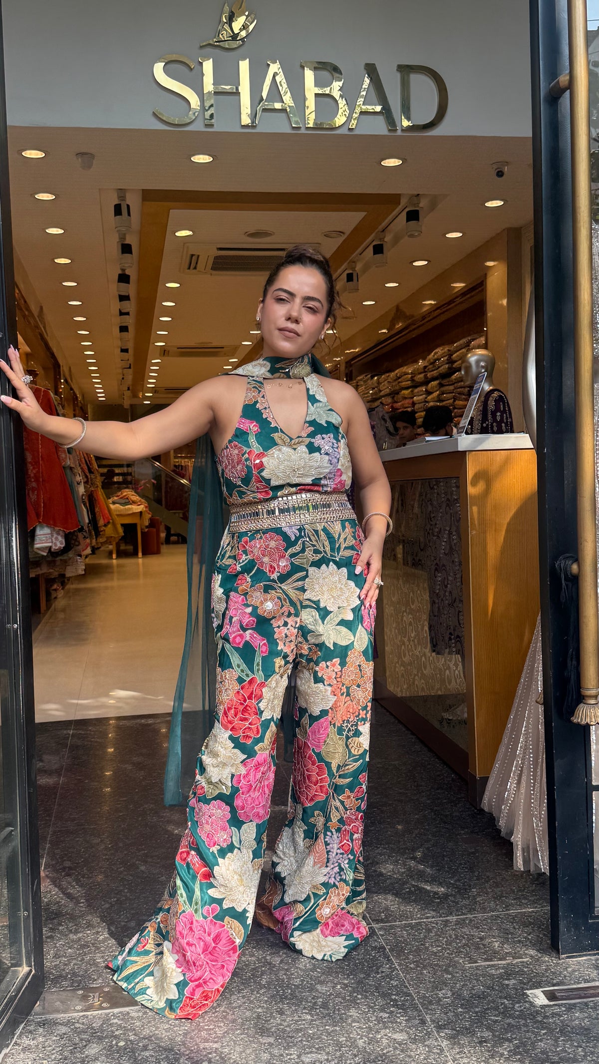 Digital Print Badla Work Jumpsuit