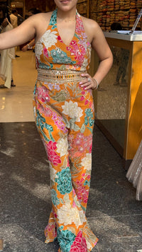 Digital Print Badla Work Jumpsuit