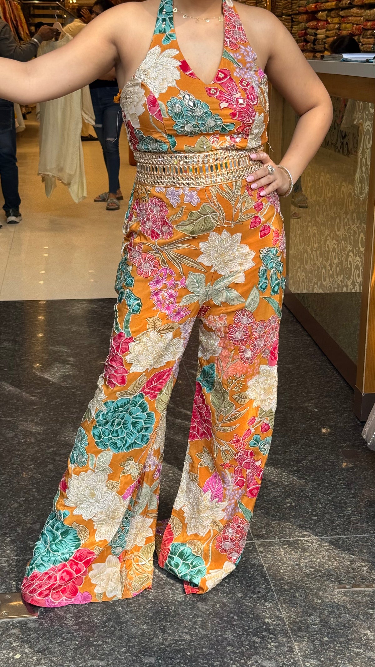 Digital Print Badla Work Jumpsuit