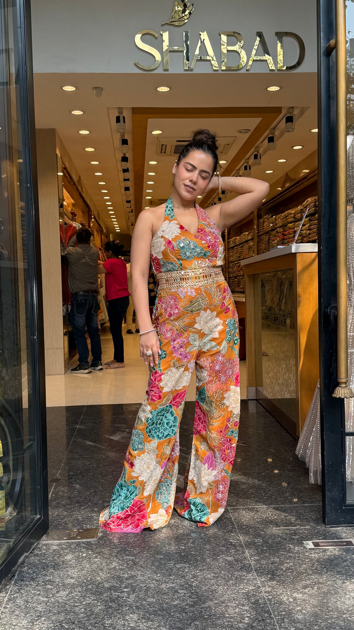 Digital Print Badla Work Jumpsuit