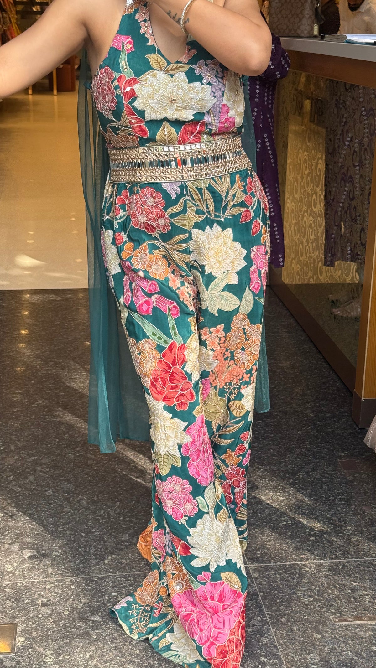 Digital Print Badla Work Jumpsuit