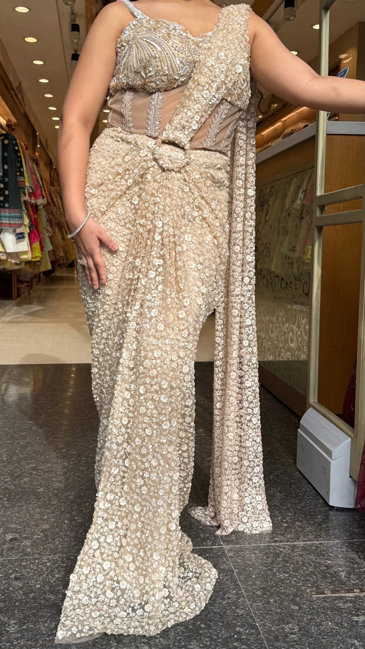 Premium Handwork Blouse with Designer Drape Saree Set