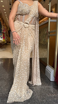 Premium Handwork Blouse with Designer Drape Saree Set