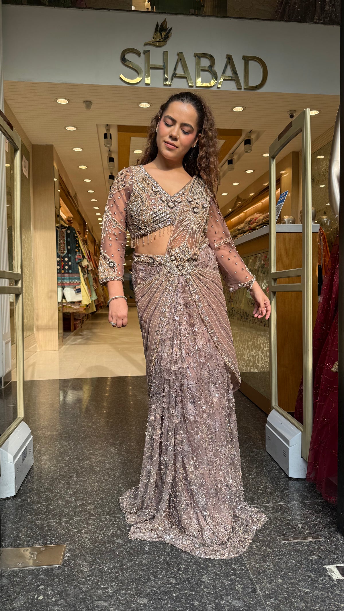 Premium Handwork Blouse with Designer Drape Saree Set