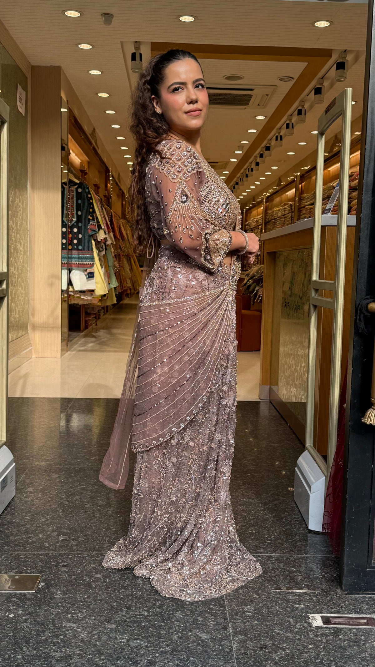 Premium Handwork Blouse with Designer Drape Saree Set